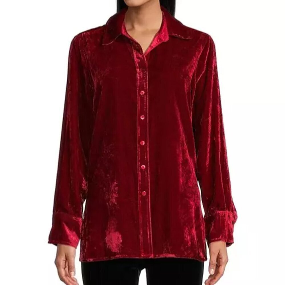 John Mark Velvet Button Front Shirt Women's Size 3X Red Tunic Holiday